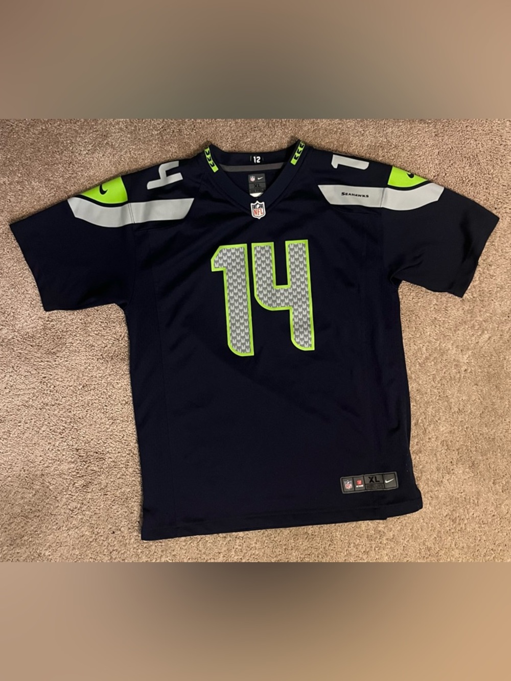 NFL Kids' Seattle Seahawks Navy & Volt Metcalf #14 Jersey